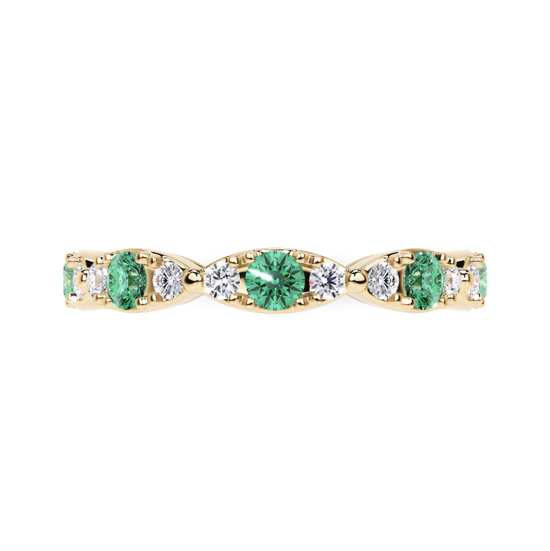 Emerald and White Diamond Navette Ring