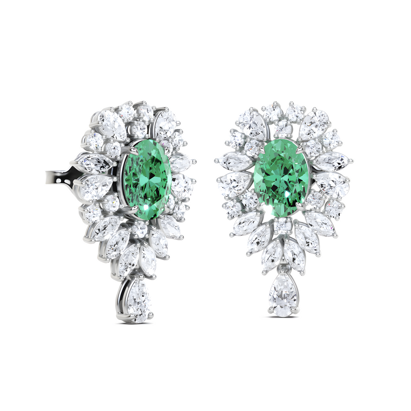 Emerald Oval Cut and White Diamond  High Jewellery Earrings