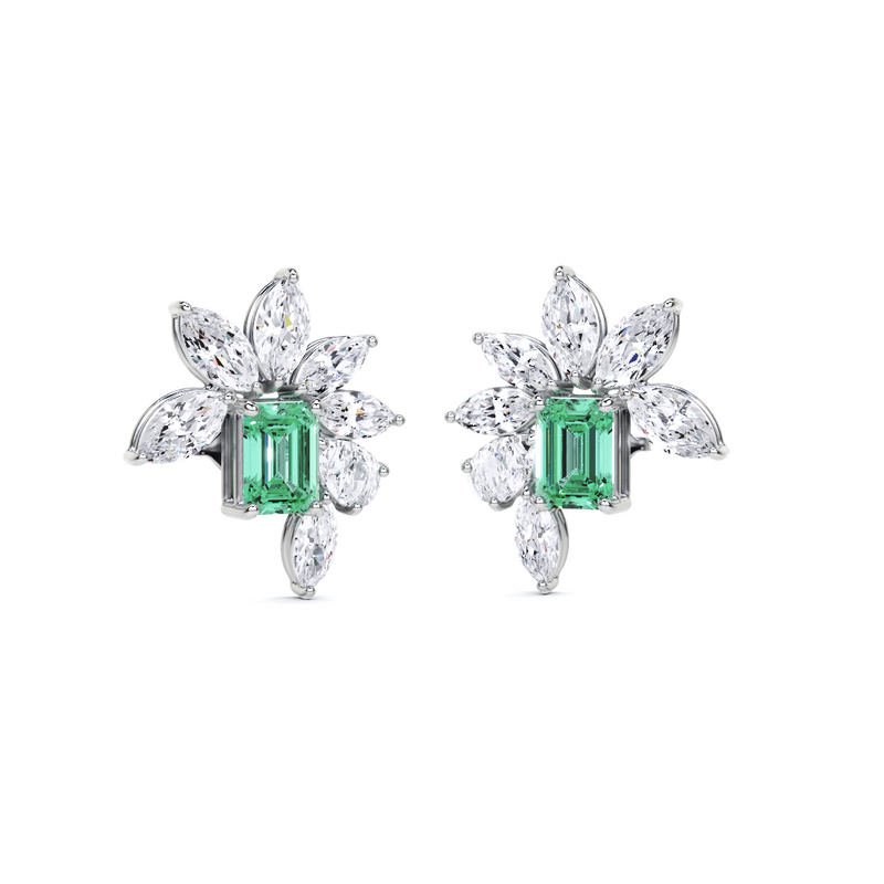 Emerald Cut Emerald and Marquis Diamond  High Jewellery Earrings