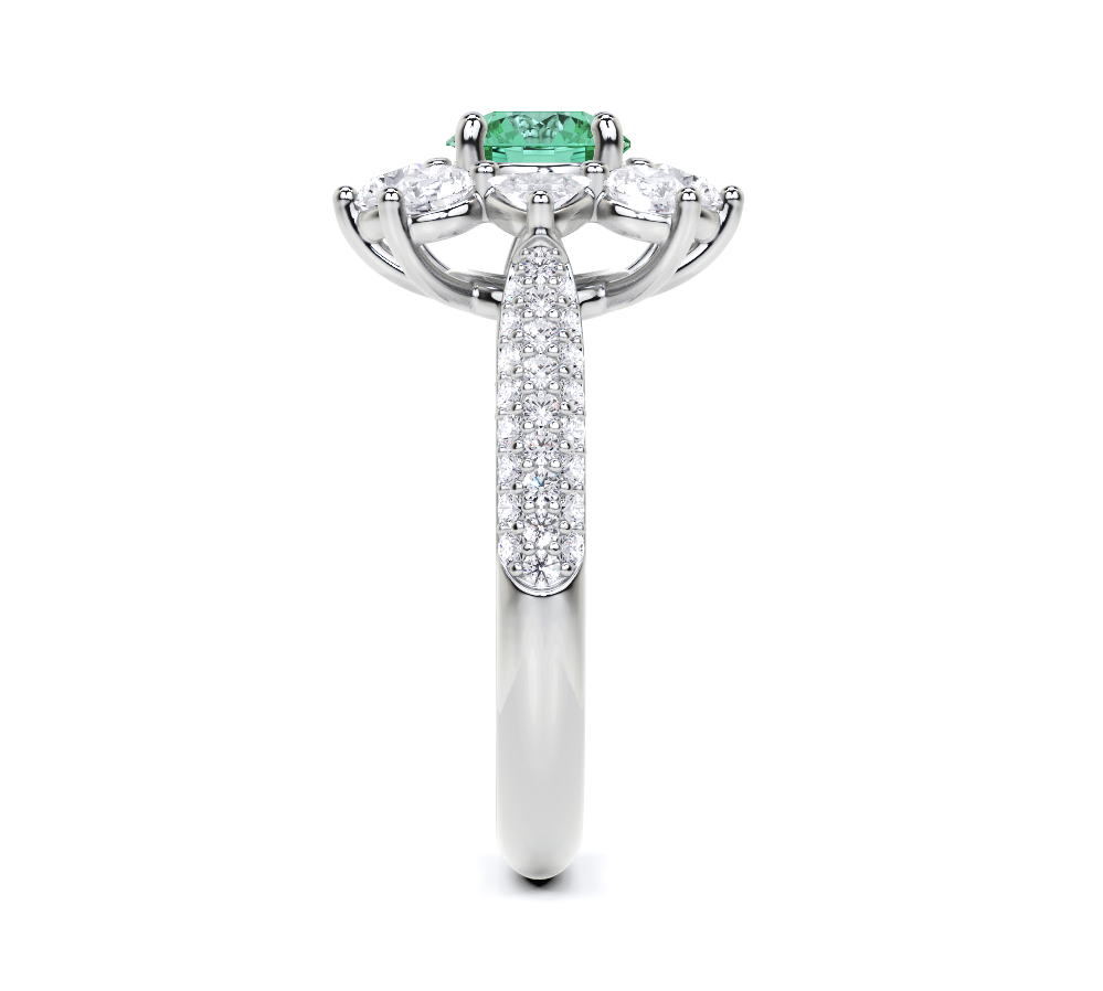 Emerald Round Cut and Diamond Ring