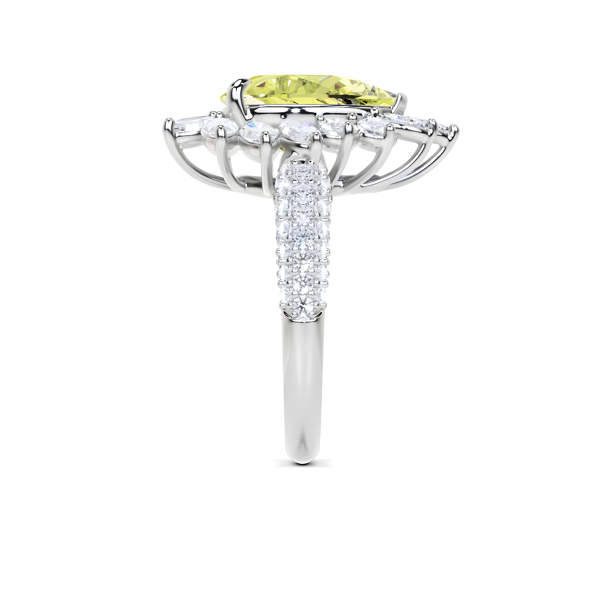 Yellow Pear Cut and Diamond Ring