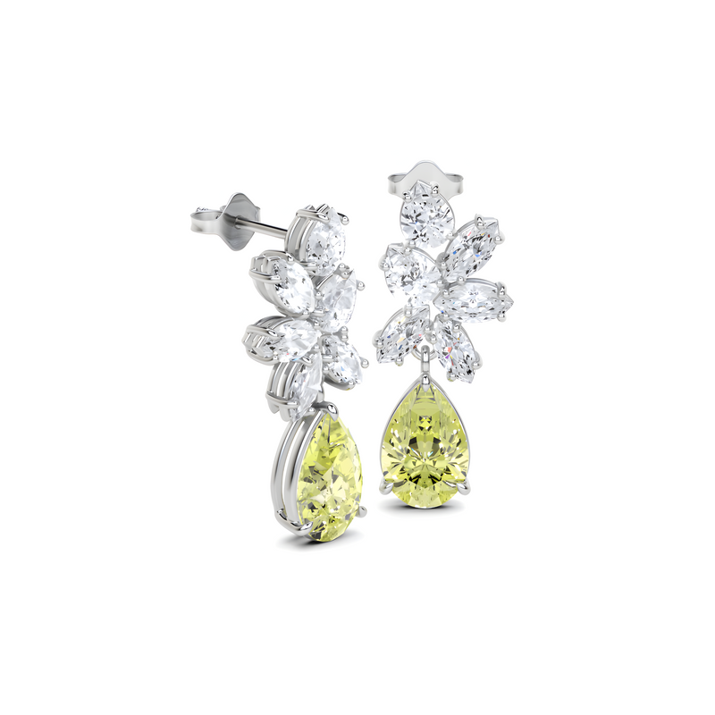 Pear Shape Fancy Yellow Diamond and  White Diamond High Jewellery Earrings