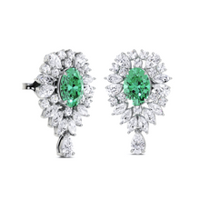 Emerald Oval Cut and White Diamond  High Jewellery Earrings