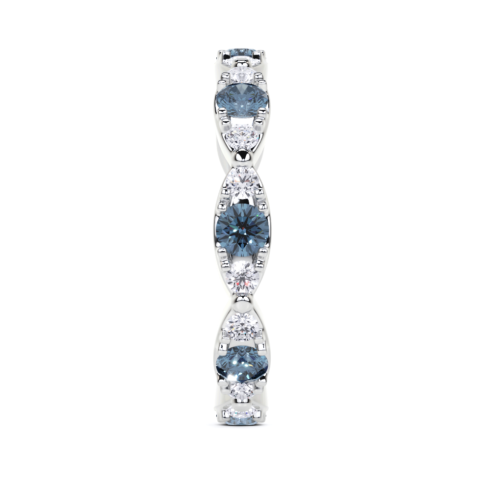 Aqua Blue and White Diamond Navette Ring