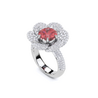 Fancy Flower Ruby Round Cut White  Diamond Ring