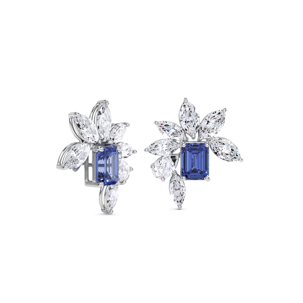 Emerald Cut Sapphire and Marquis Diamond  High Jewellery Earrings