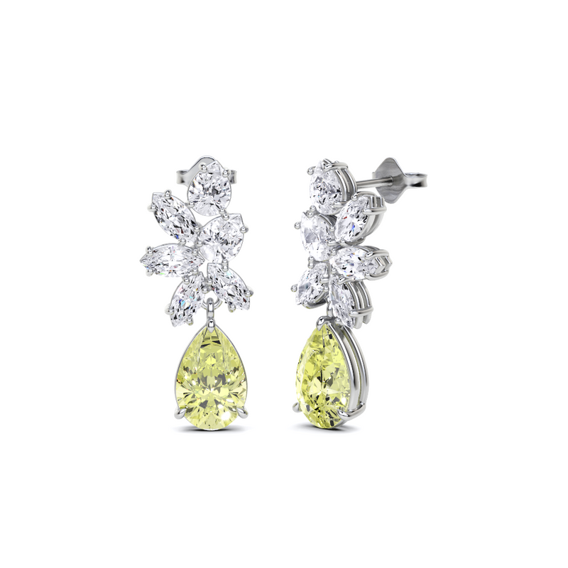 Pear Shape Fancy Yellow Diamond and  White Diamond High Jewellery Earrings