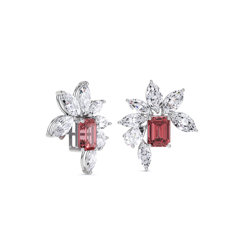 Emerald Cut Ruby and Marquis Diamond  High Jewellery Earrings