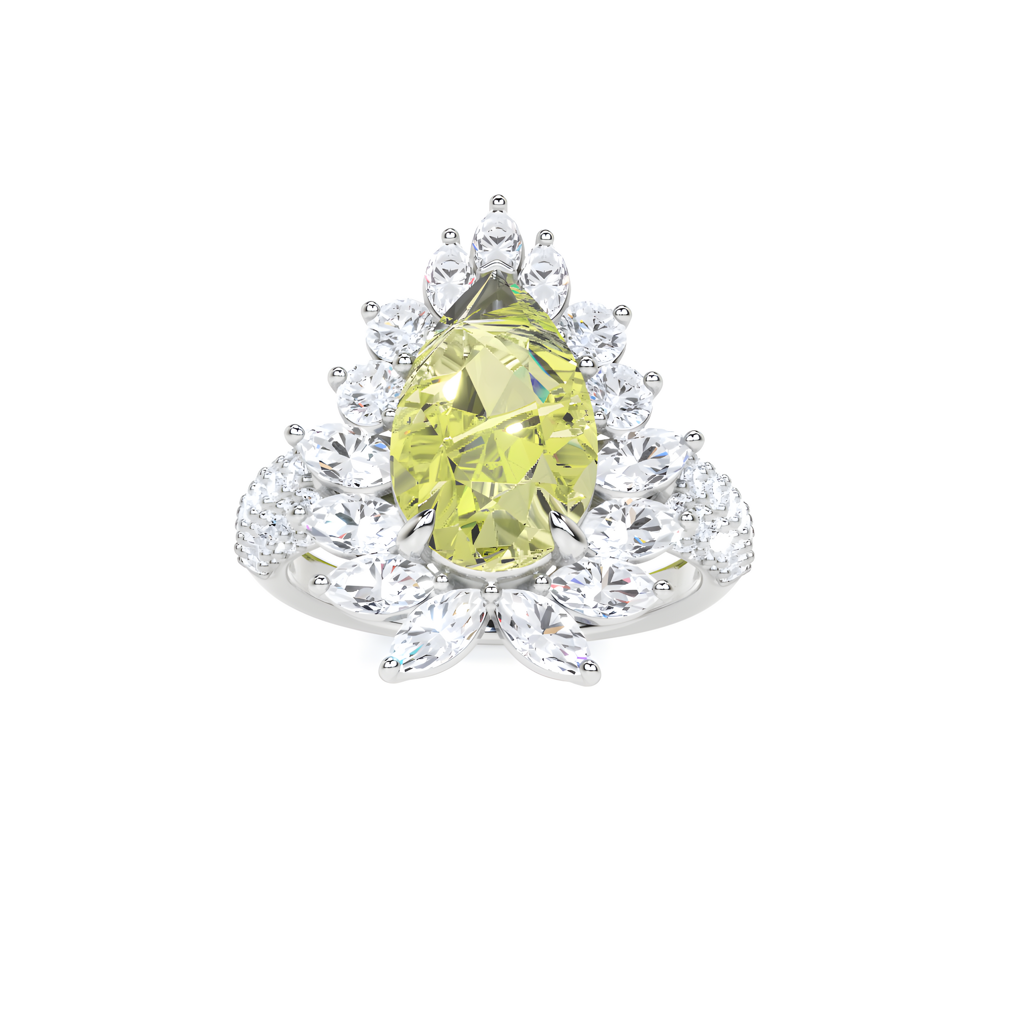 Yellow Pear Cut and Diamond Ring