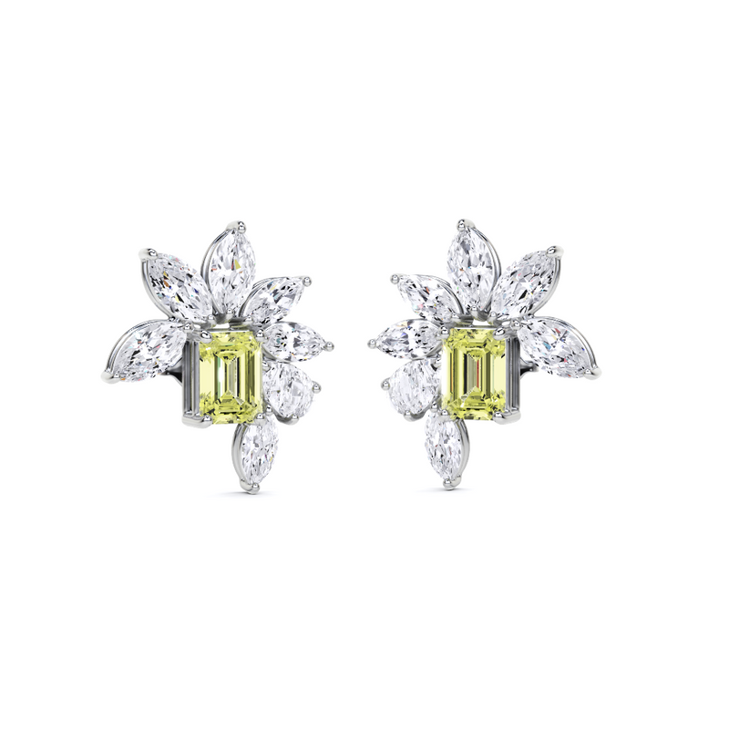 Emerald Cut Yellow Diamond and Marquis  Diamond High Jewellery Earrings