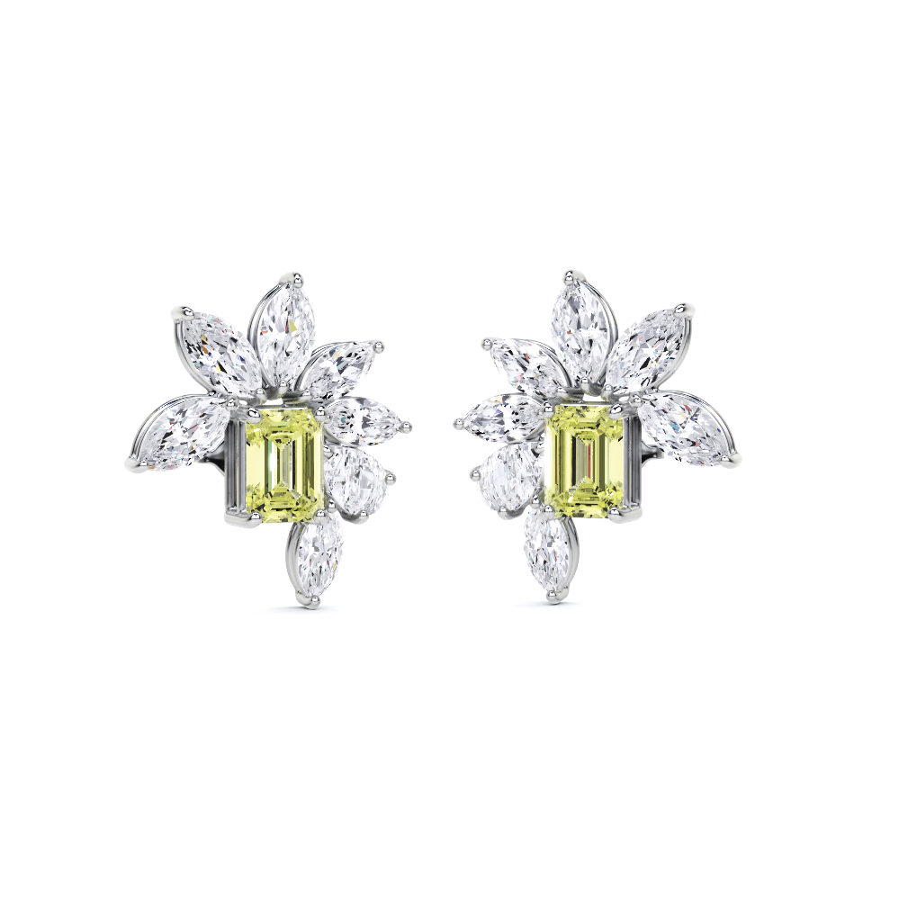 Emerald Cut Yellow Diamond and Marquis  Diamond High Jewellery Earrings