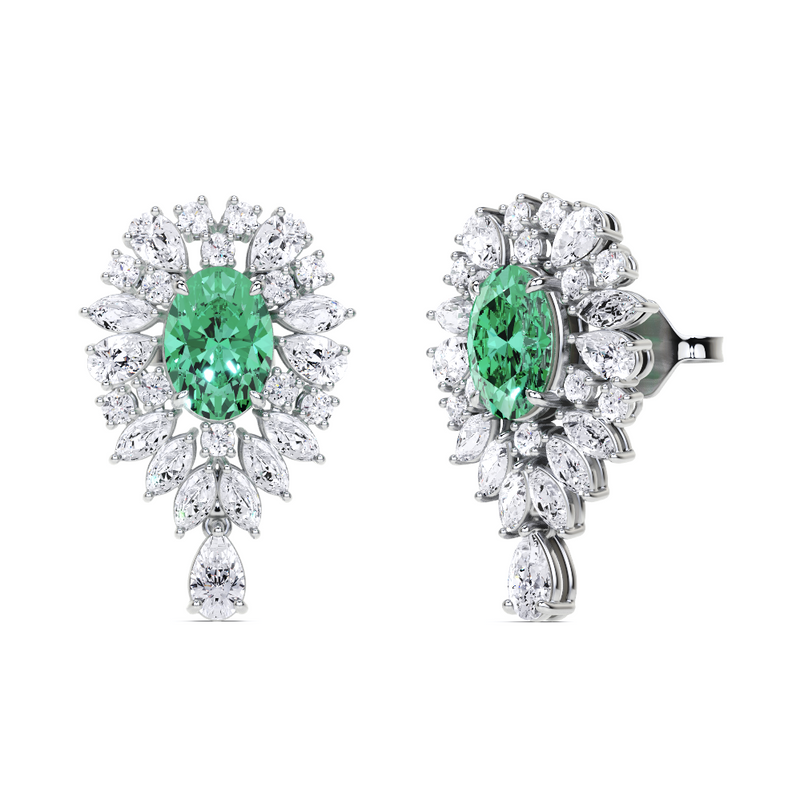 Emerald Oval Cut and White Diamond  High Jewellery Earrings