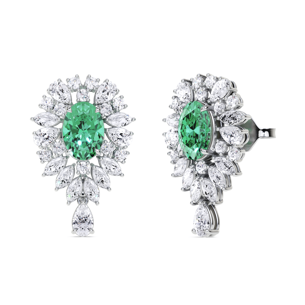 Emerald Oval Cut and White Diamond  High Jewellery Earrings