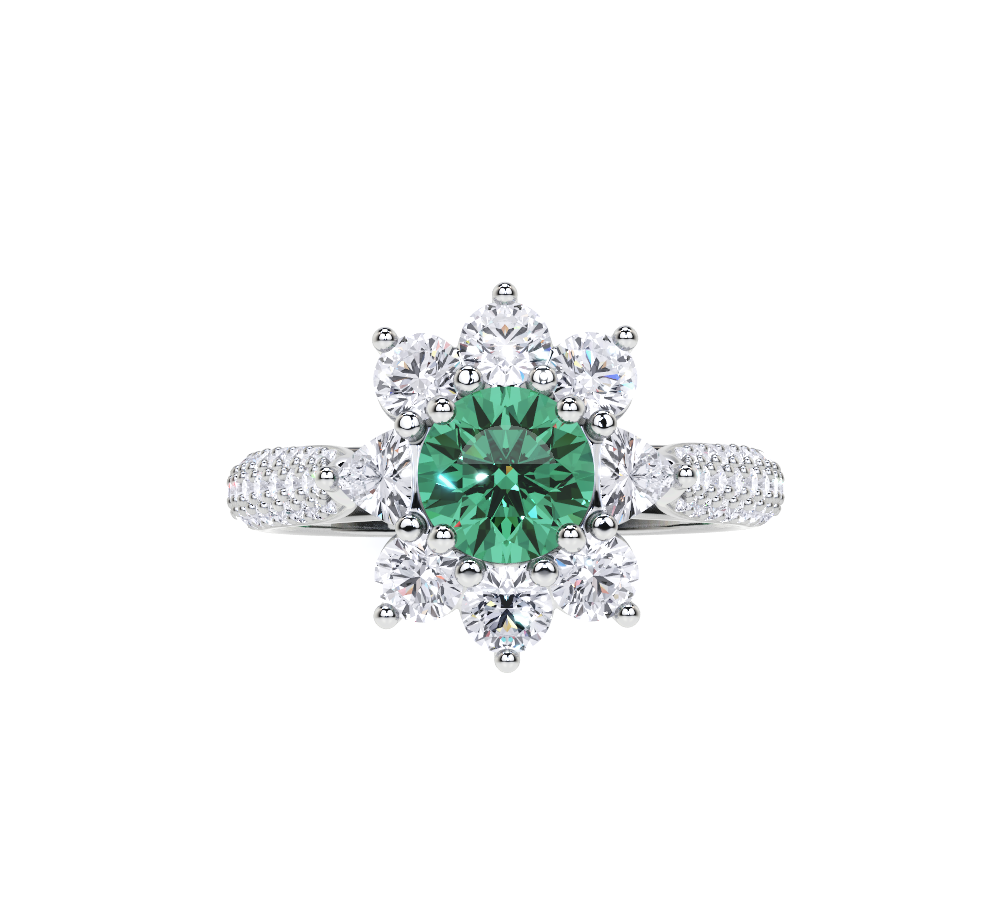 Emerald Round Cut and Diamond Ring