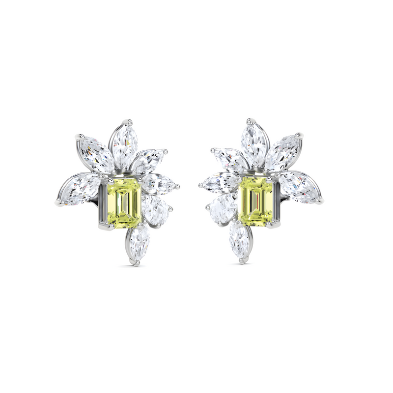 Emerald Cut Yellow Diamond and Marquis  Diamond High Jewellery Earrings