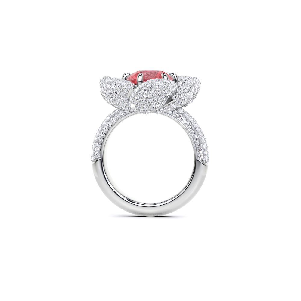 Fancy Flower Ruby Round Cut White  Diamond Ring