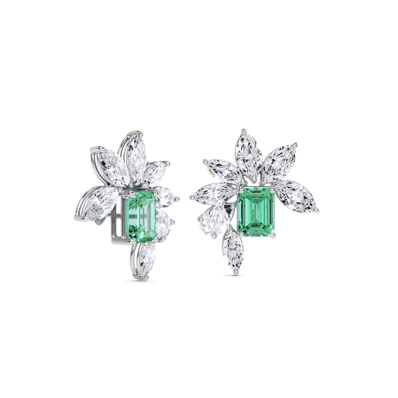 Emerald Cut Emerald and Marquis Diamond  High Jewellery Earrings