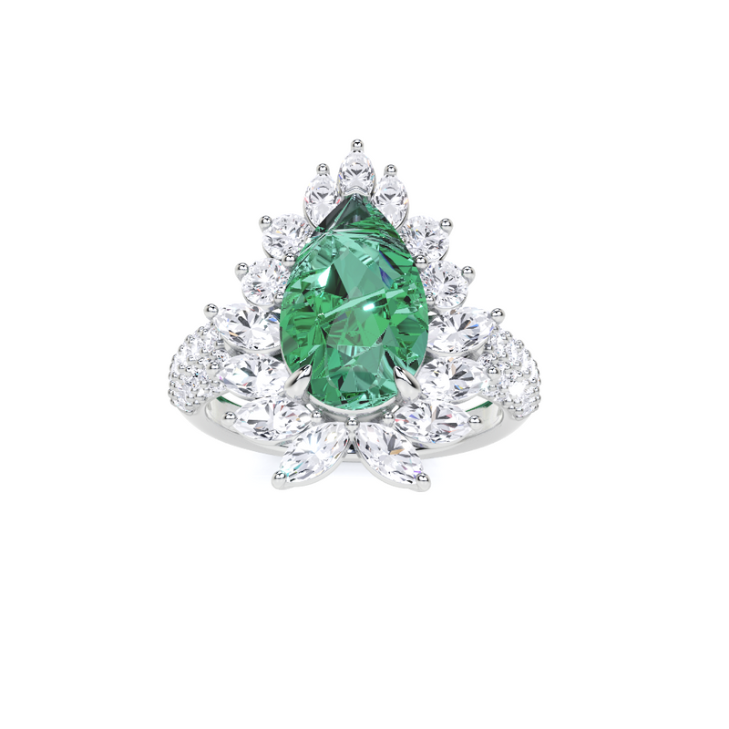 Emerald Pear Cut and Diamond Ring