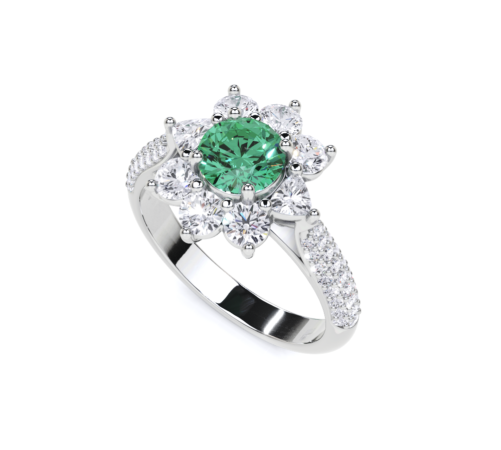 Emerald Round Cut and Diamond Ring