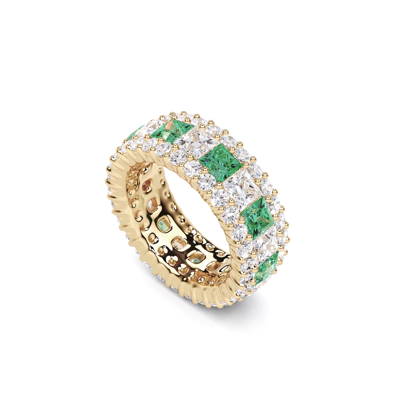 Emerald Princess Cut and White Diamond Ring