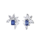 Emerald Cut Sapphire and Marquis Diamond  High Jewellery Earrings