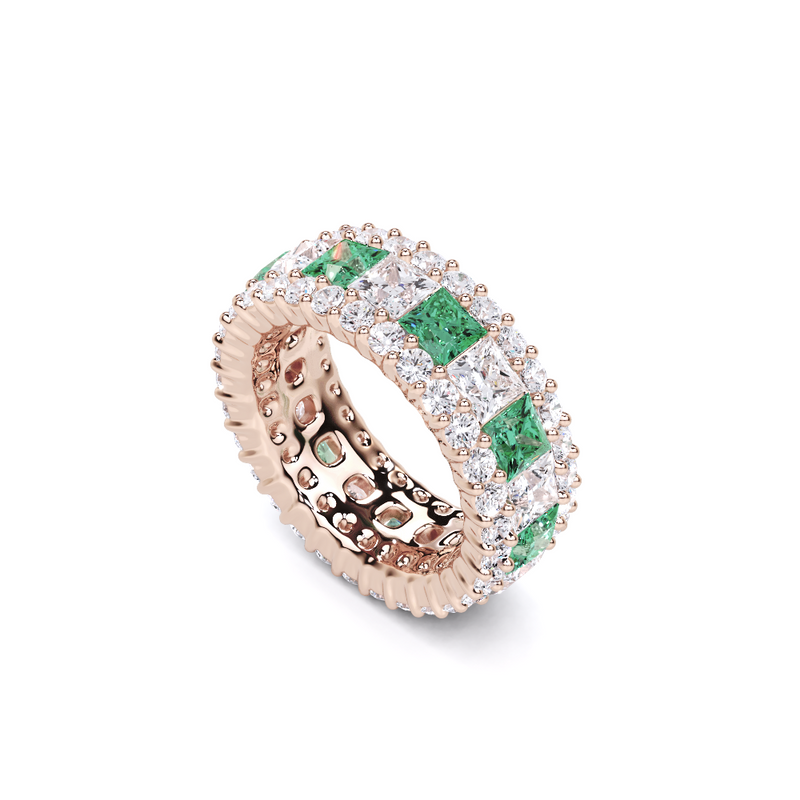 Emerald Princess Cut and White Diamond Ring