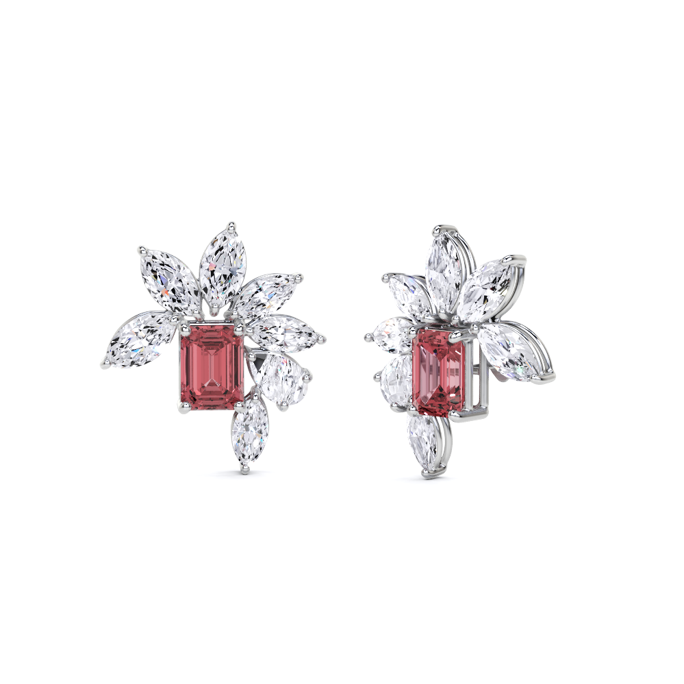 Emerald Cut Ruby and Marquis Diamond  High Jewellery Earrings