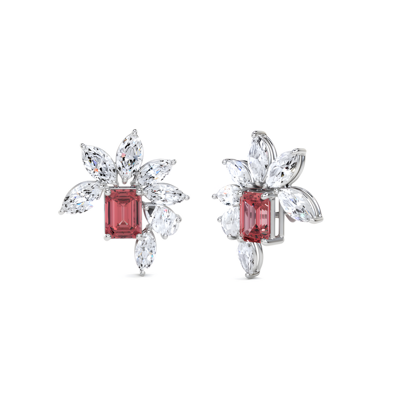 Emerald Cut Ruby and Marquis Diamond  High Jewellery Earrings