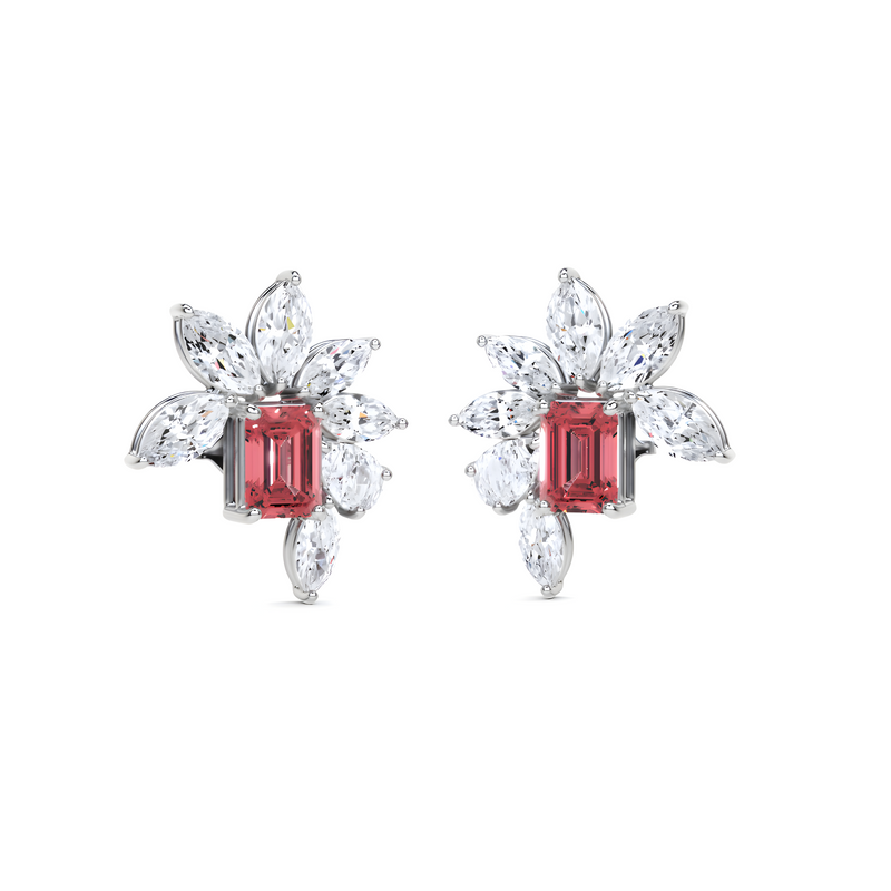 Emerald Cut Ruby and Marquis Diamond  High Jewellery Earrings