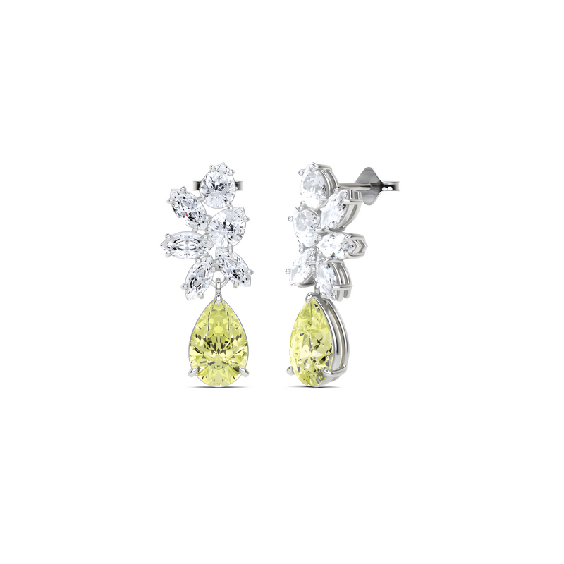 Pear Shape Fancy Yellow Diamond and  White Diamond High Jewellery Earrings