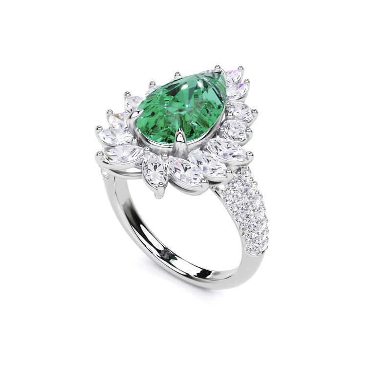 Emerald Pear Cut and Diamond Ring