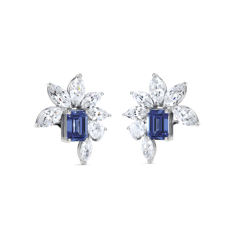 Emerald Cut Sapphire and Marquis Diamond  High Jewellery Earrings