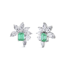 Emerald Cut Emerald and Marquis Diamond  High Jewellery Earrings