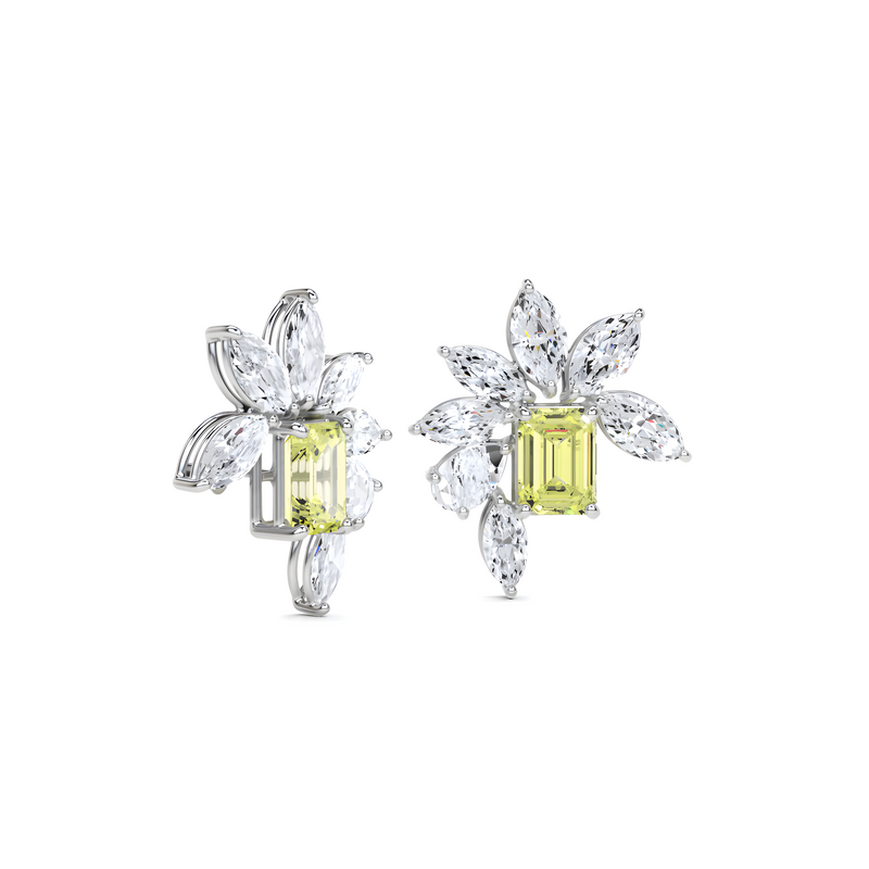 Emerald Cut Yellow Diamond and Marquis  Diamond High Jewellery Earrings