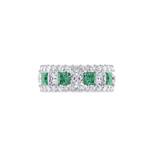 Emerald Princess Cut and White Diamond Ring