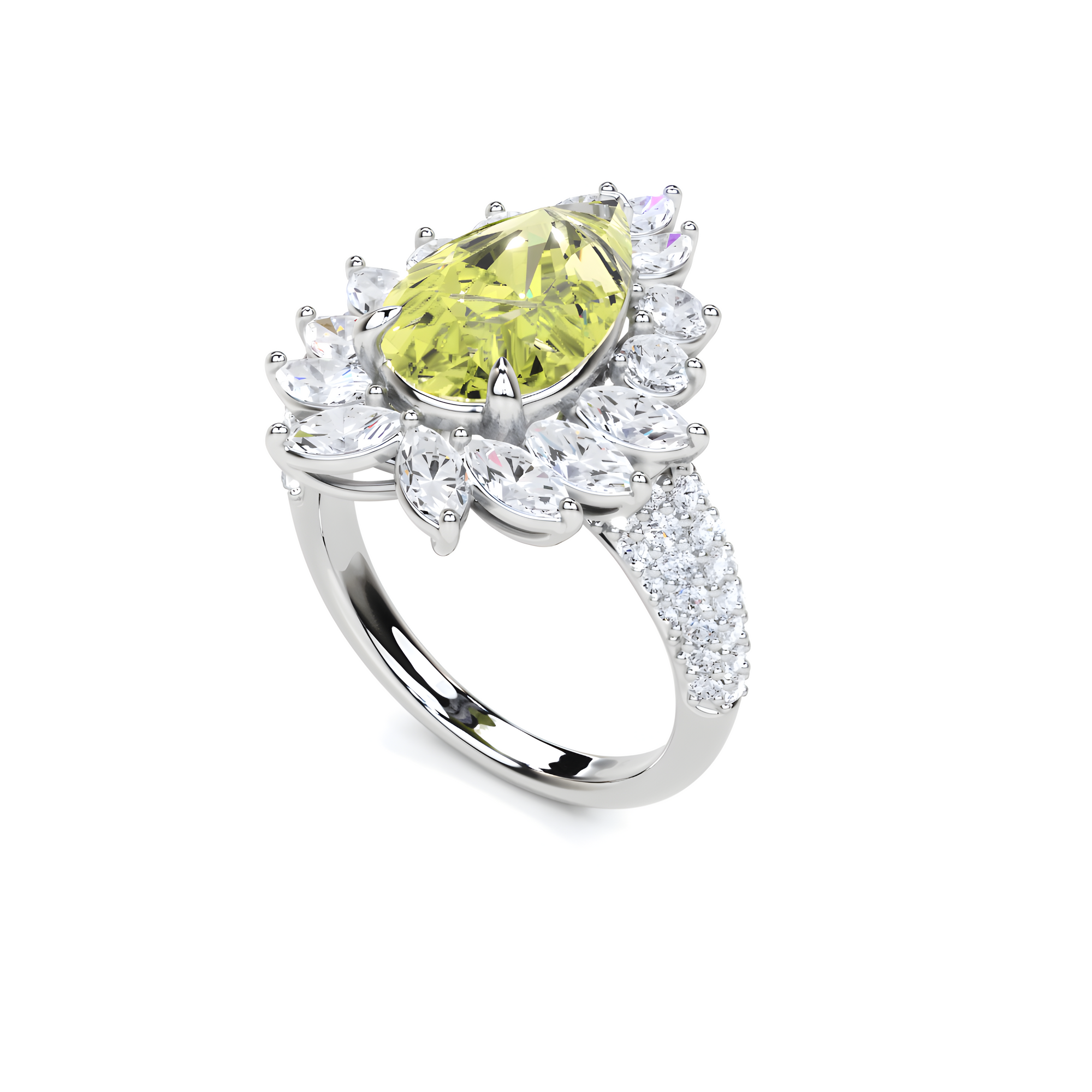 Yellow Pear Cut and Diamond Ring