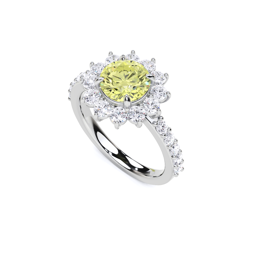 Yellow Classic Round Cut Diamond  Engagement Ring