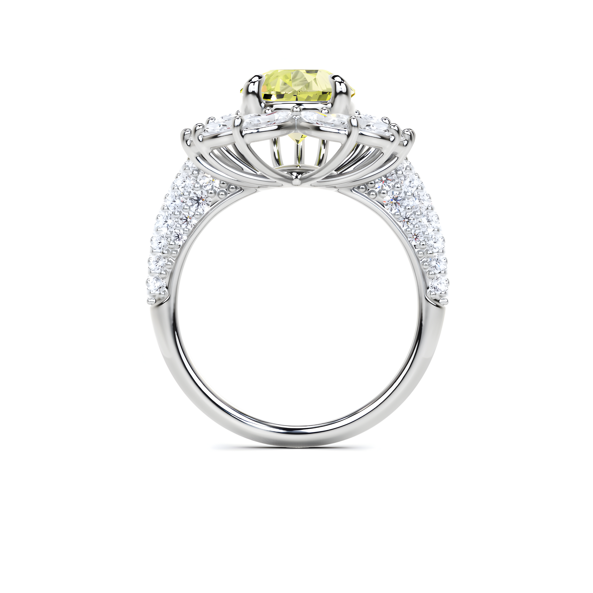 Yellow Pear Cut and Diamond Ring