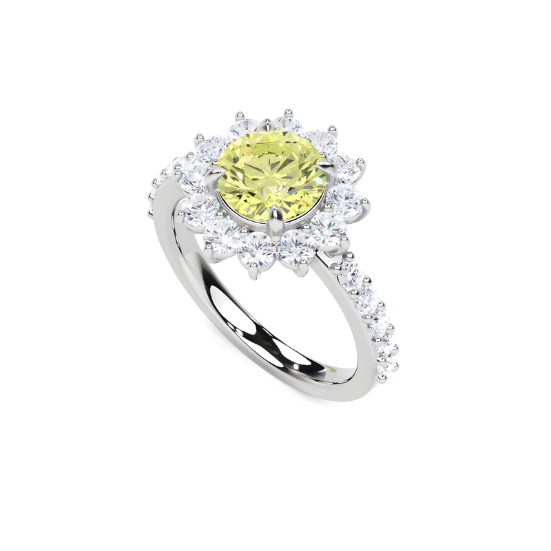 Yellow Classic Round Cut Diamond  Engagement Ring