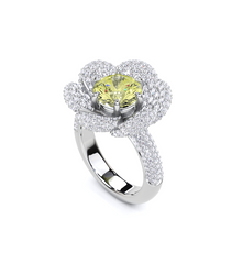 Fancy Flower Gelber Ring mit weißem Diamanten im Rundschliff