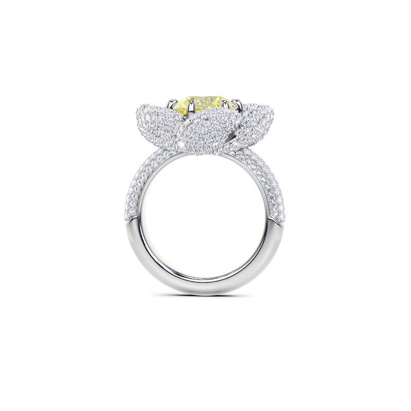 Fancy Flower Yellow Round Cut White  Diamond Ring