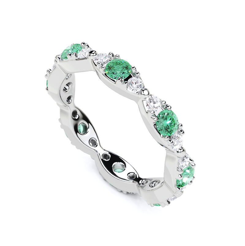 Emerald and White Diamond Navette Ring