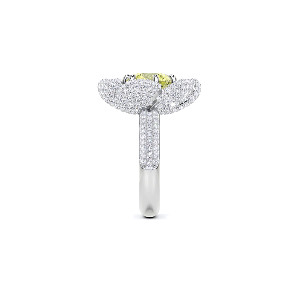 Fancy Flower Gelber Ring mit weißem Diamanten im Rundschliff