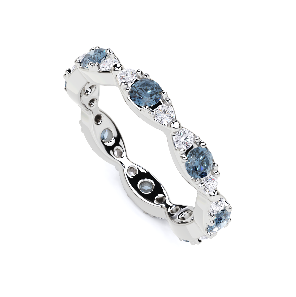 Aqua Blue and White Diamond Navette Ring