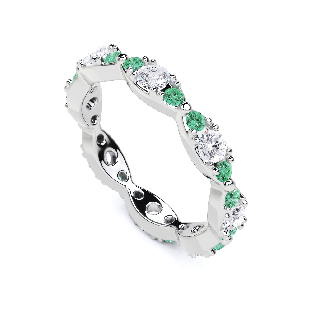 White Diamond and Emerald Navette Ring