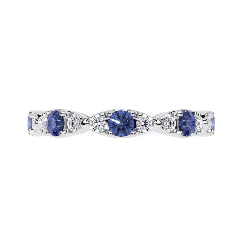 Sapphire and White Diamond Navette Ring