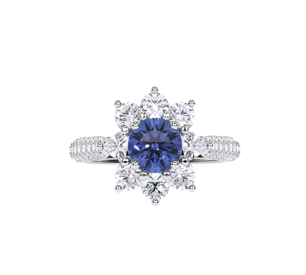 Sapphire Round Cut and Diamond Ring