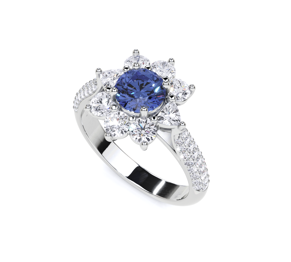 Sapphire Round Cut and Diamond Ring