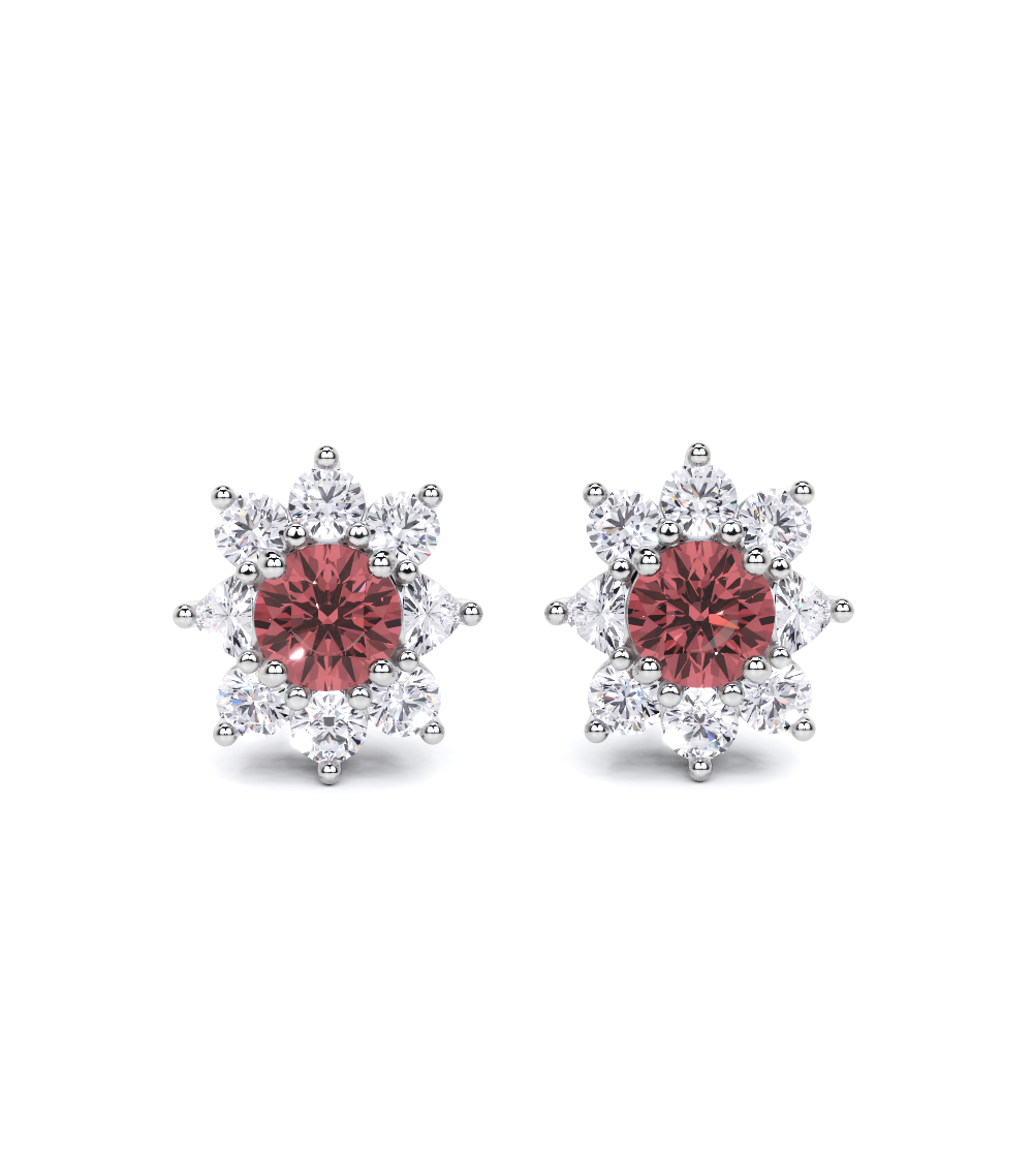 Ruby Round Cut and Diamond Earrings