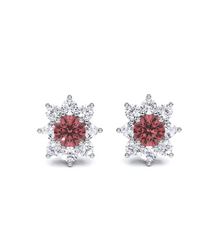 Ruby Round Cut and Diamond Earrings